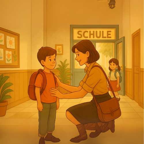 Kind verlässt die Schule mit pädagogischer Begleitung.